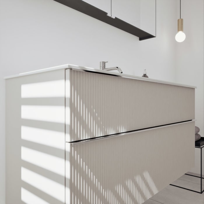 burgbad Fiumo 2.0 Badmöbelset 122 cm mit Waschtisch mit Unterschrank mit Griff G0146 und Spiegelschrank