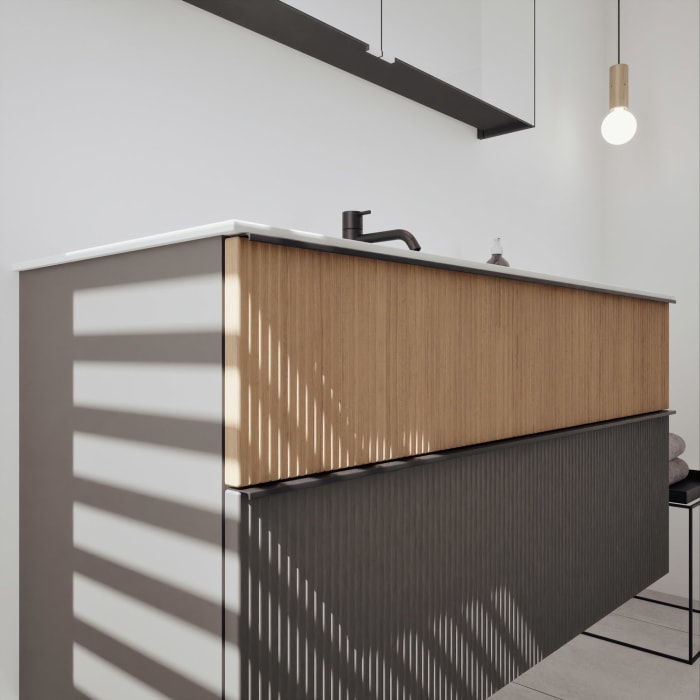 burgbad Fiumo 2.0 Badmöbelset 122 cm mit Waschtisch mit Unterschrank mit Griff G0200 und Spiegelschrank