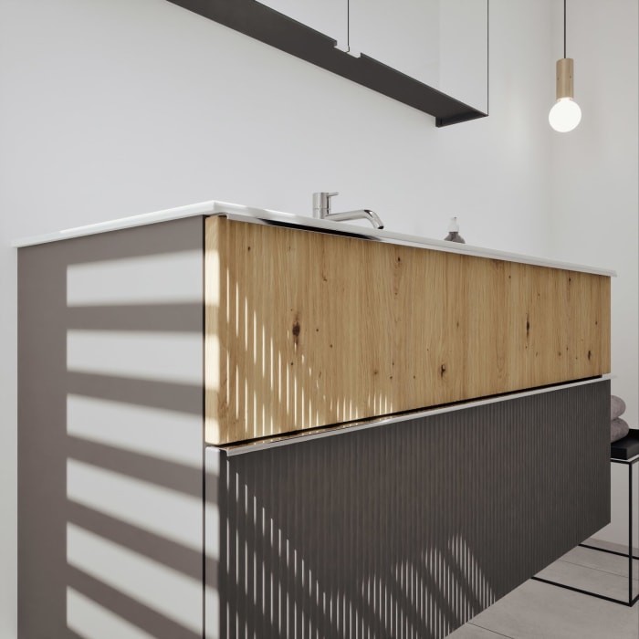 burgbad Fiumo 2.0 Badmöbelset 122 cm mit Waschtisch mit Unterschrank mit Griff G0146 und Spiegelschrank