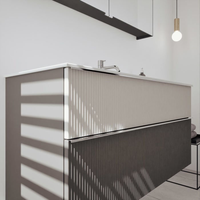 burgbad Fiumo 2.0 Badmöbelset 122 cm mit Waschtisch mit Unterschrank mit Griff G0146 und Spiegelschrank