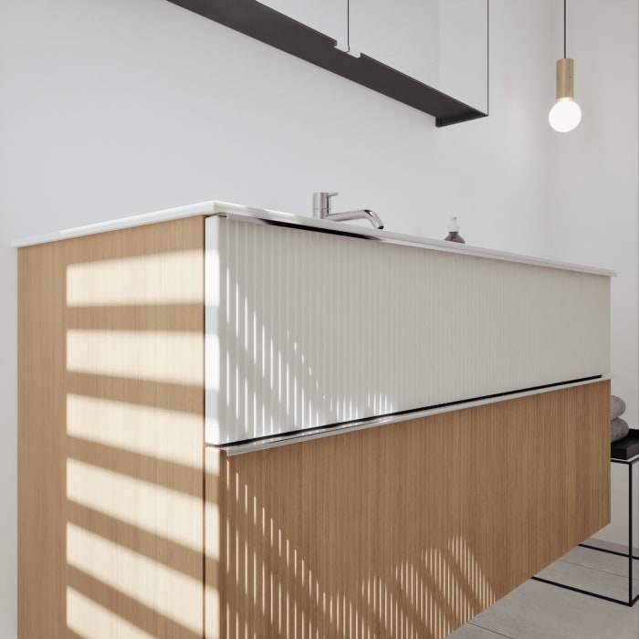 burgbad Fiumo 2.0 Badmöbelset 122 cm mit Waschtisch mit Unterschrank mit Griff G0146 und Spiegelschrank