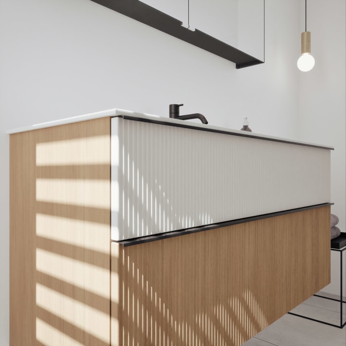 burgbad Fiumo 2.0 Badmöbelset 122 cm mit Waschtisch mit Unterschrank mit Griff G0200 und Spiegelschrank