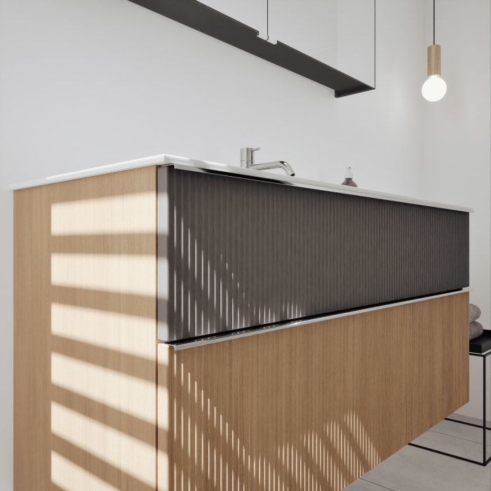 burgbad Fiumo 2.0 Badmöbelset 122 cm mit Waschtisch mit Unterschrank mit Griff G0146 und Spiegelschrank