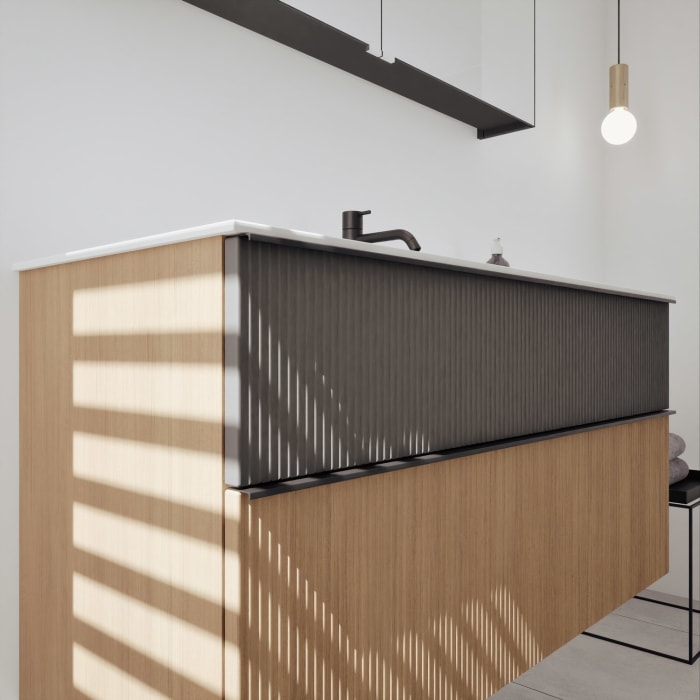 burgbad Fiumo 2.0 Badmöbelset 122 cm mit Waschtisch mit Unterschrank mit Griff G0200 und Spiegelschrank