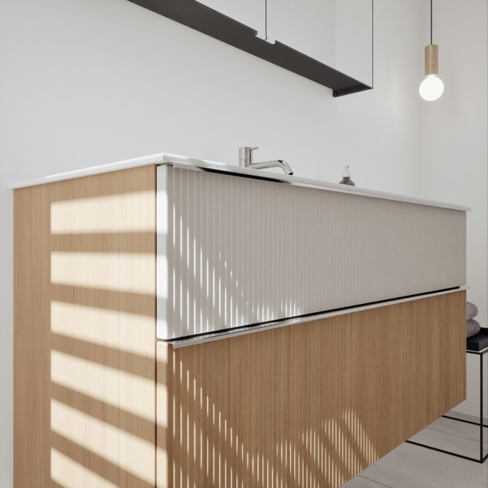 burgbad Fiumo 2.0 Badmöbelset 122 cm mit Waschtisch mit Unterschrank mit Griff G0146 und Spiegelschrank