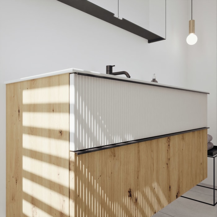 burgbad Fiumo 2.0 Badmöbelset 122 cm mit Waschtisch mit Unterschrank mit Griff G0200 und Spiegelschrank