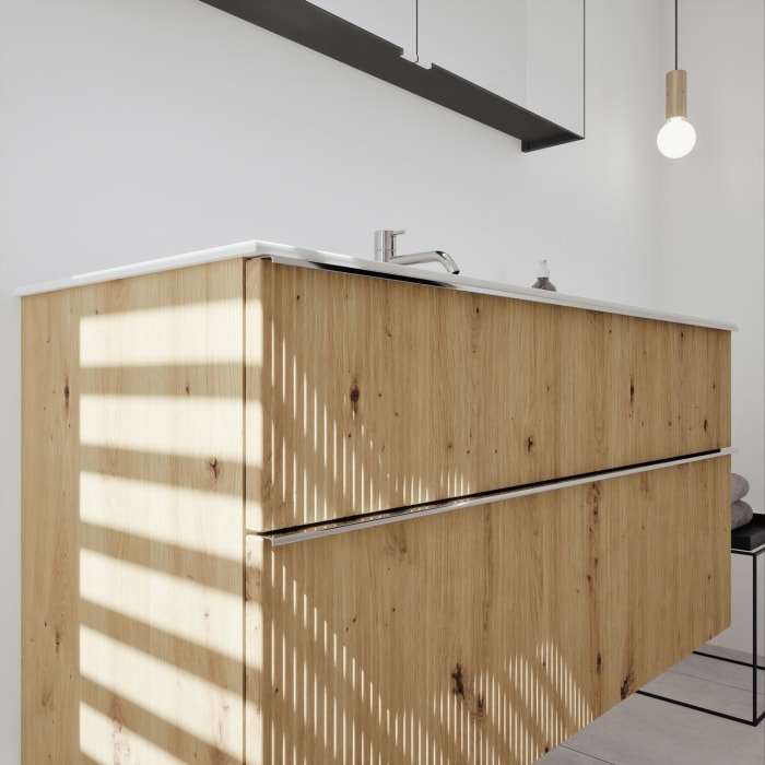 burgbad Fiumo 2.0 Badmöbelset 122 cm mit Waschtisch mit Unterschrank mit Griff G0146 und Spiegelschrank