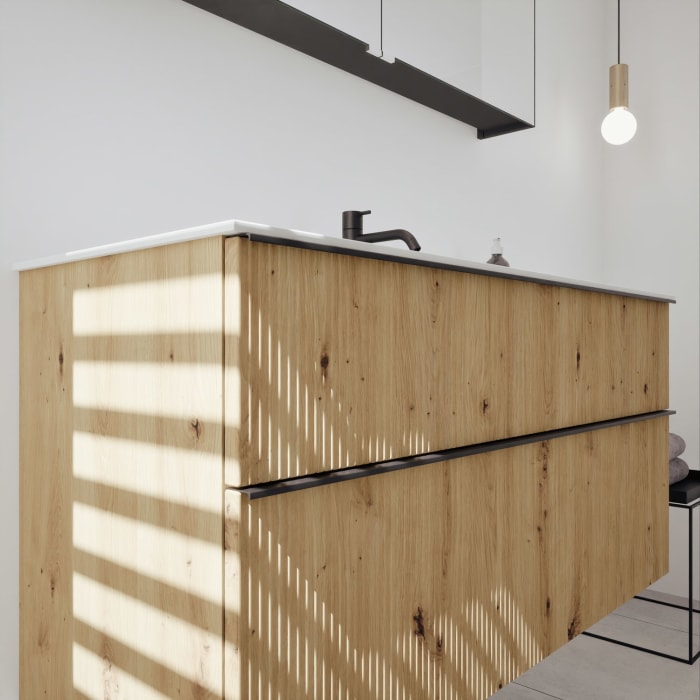 burgbad Fiumo 2.0 Badmöbelset 122 cm mit Waschtisch mit Unterschrank mit Griff G0200 und Spiegelschrank