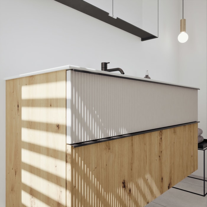 burgbad Fiumo 2.0 Badmöbelset 122 cm mit Waschtisch mit Unterschrank mit Griff G0200 und Spiegelschrank