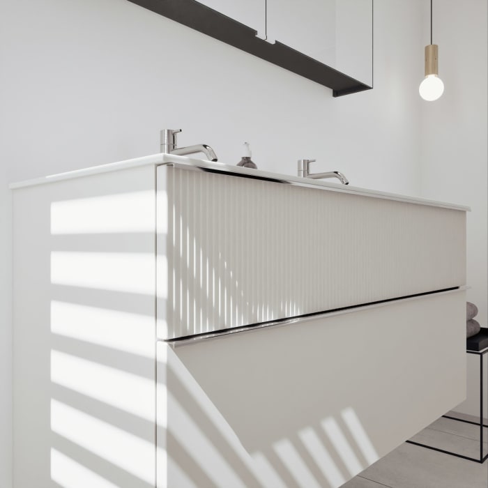 burgbad Fiumo 2.0 Badmöbelset 122 cm mit Waschtisch mit Unterschrank mit Griff G0146 und Spiegelschrank