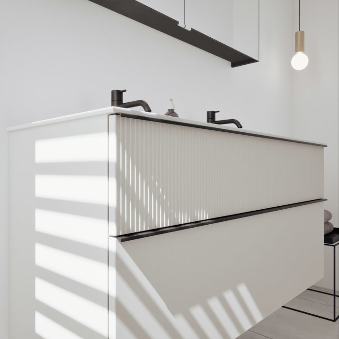 burgbad Fiumo 2.0 Badmöbelset 122 cm mit Waschtisch mit Unterschrank mit Griff G0200 und Spiegelschrank