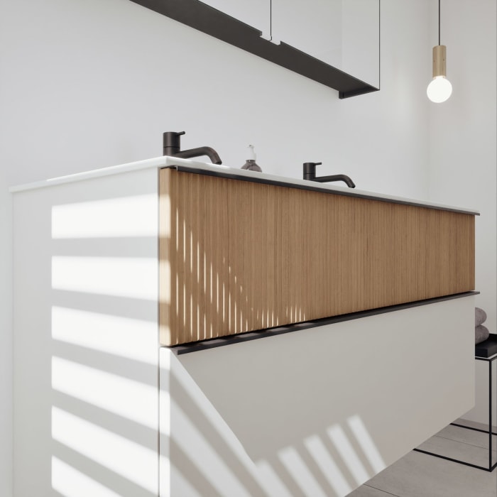 burgbad Fiumo 2.0 Badmöbelset 122 cm mit Waschtisch mit Unterschrank mit Griff G0200 und Spiegelschrank