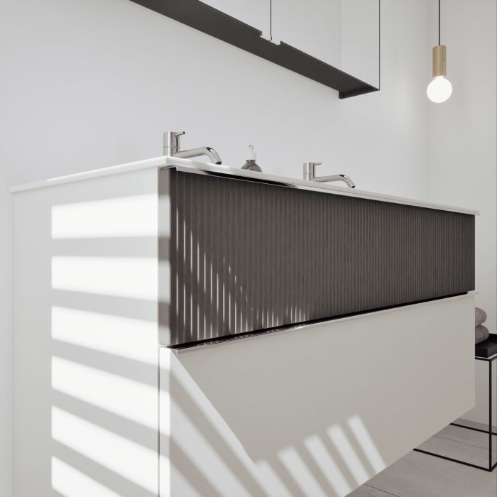 burgbad Fiumo 2.0 Badmöbelset 122 cm mit Waschtisch mit Unterschrank mit Griff G0146 und Spiegelschrank