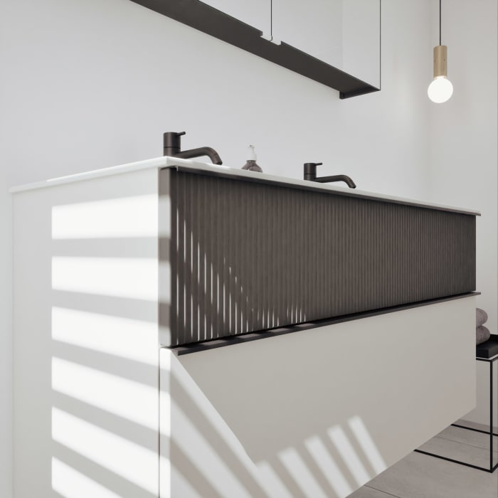 burgbad Fiumo 2.0 Badmöbelset 122 cm mit Waschtisch mit Unterschrank mit Griff G0200 und Spiegelschrank