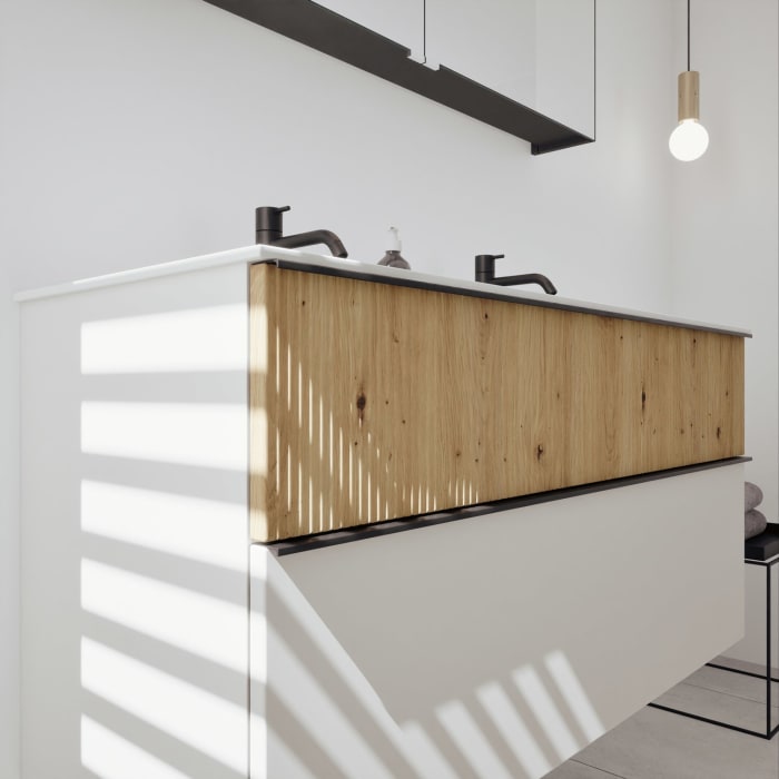 burgbad Fiumo 2.0 Badmöbelset 122 cm mit Waschtisch mit Unterschrank mit Griff G0200 und Spiegelschrank