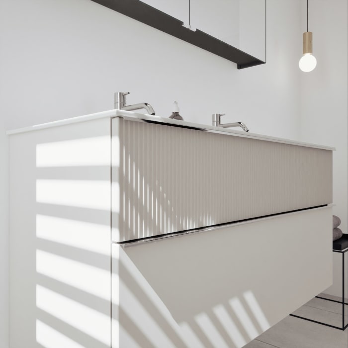 burgbad Fiumo 2.0 Badmöbelset 122 cm mit Waschtisch mit Unterschrank mit Griff G0146 und Spiegelschrank