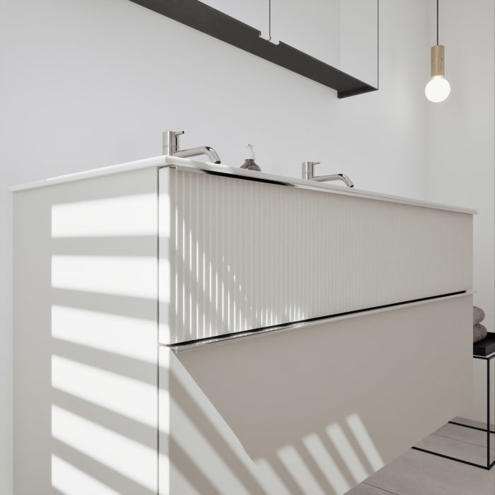 burgbad Fiumo 2.0 Badmöbelset 122 cm mit Waschtisch mit Unterschrank mit Griff G0146 und Spiegelschrank