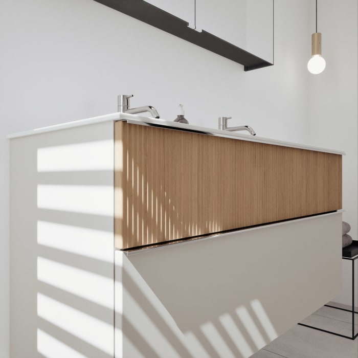 burgbad Fiumo 2.0 Badmöbelset 122 cm mit Waschtisch mit Unterschrank mit Griff G0146 und Spiegelschrank