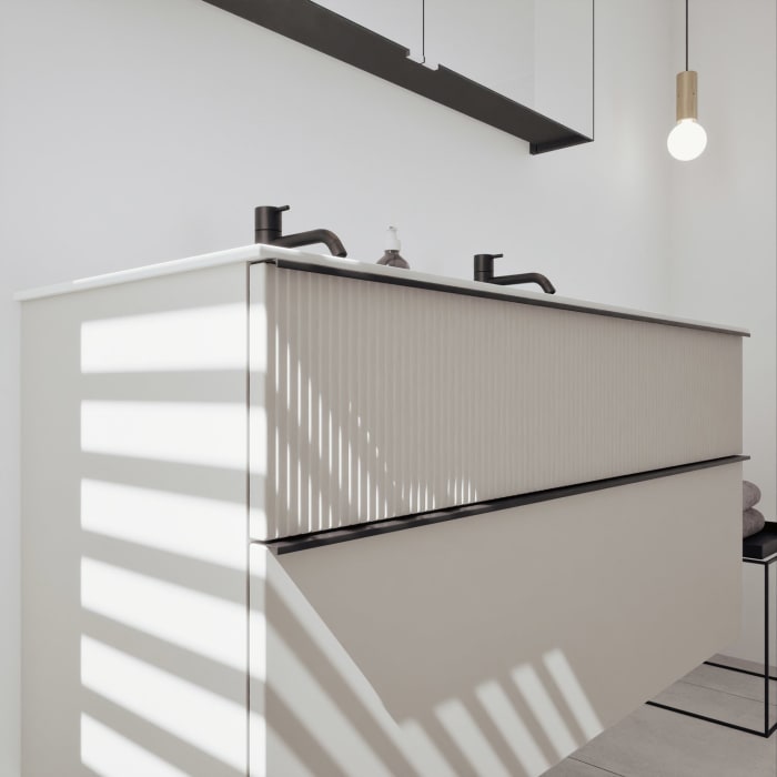 burgbad Fiumo 2.0 Badmöbelset 122 cm mit Waschtisch mit Unterschrank mit Griff G0200 und Spiegelschrank