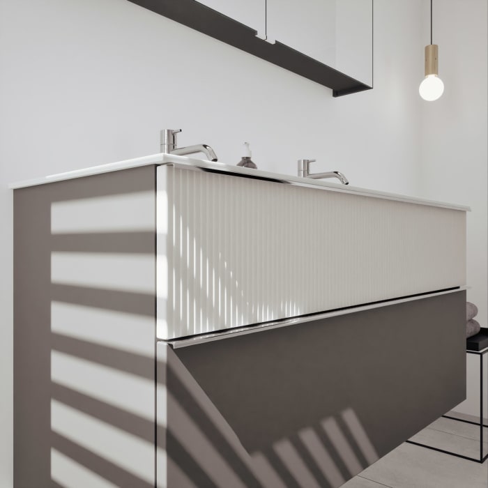 burgbad Fiumo 2.0 Badmöbelset 122 cm mit Waschtisch mit Unterschrank mit Griff G0146 und Spiegelschrank