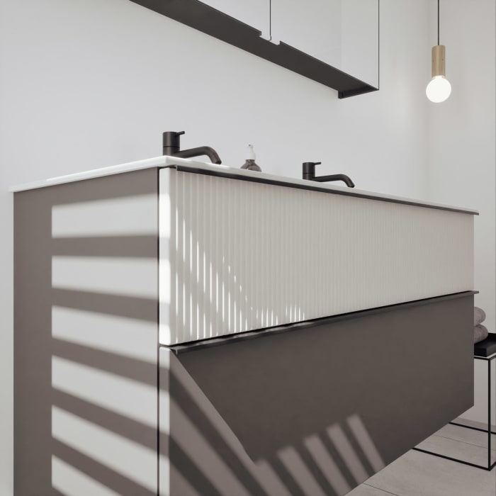 burgbad Fiumo 2.0 Badmöbelset 122 cm mit Waschtisch mit Unterschrank mit Griff G0200 und Spiegelschrank