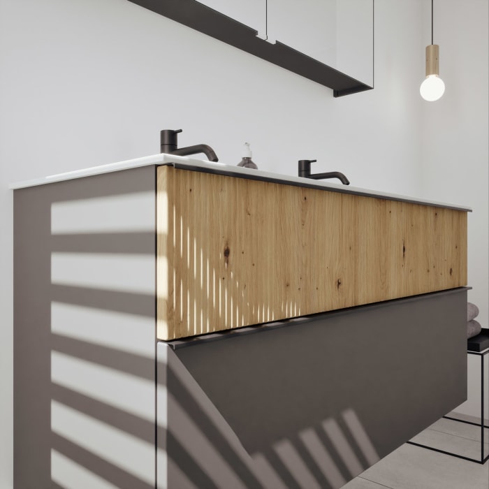 burgbad Fiumo 2.0 Badmöbelset 122 cm mit Waschtisch mit Unterschrank mit Griff G0200 und Spiegelschrank