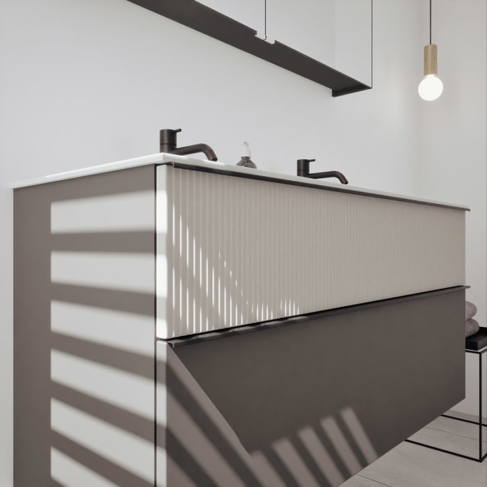 burgbad Fiumo 2.0 Badmöbelset 122 cm mit Waschtisch mit Unterschrank mit Griff G0200 und Spiegelschrank