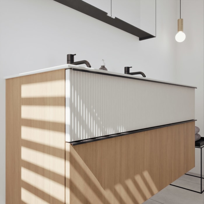 burgbad Fiumo 2.0 Badmöbelset 122 cm mit Waschtisch mit Unterschrank mit Griff G0200 und Spiegelschrank