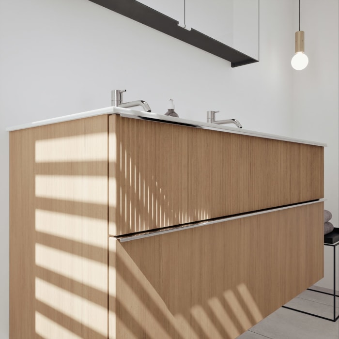 burgbad Fiumo 2.0 Badmöbelset 122 cm mit Waschtisch mit Unterschrank mit Griff G0146 und Spiegelschrank