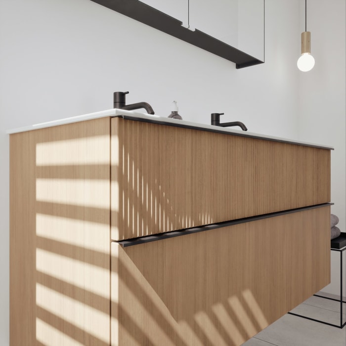 burgbad Fiumo 2.0 Badmöbelset 122 cm mit Waschtisch mit Unterschrank mit Griff G0200 und Spiegelschrank