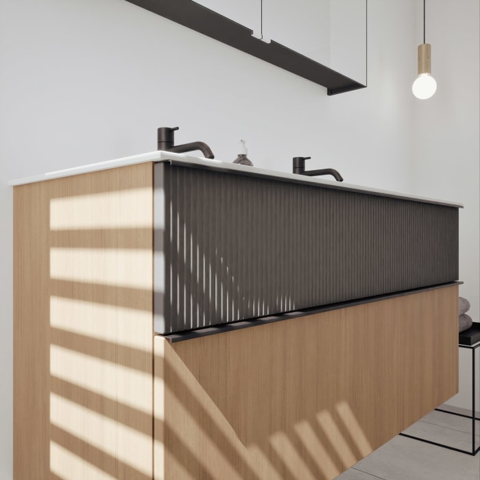 burgbad Fiumo 2.0 Badmöbelset 122 cm mit Waschtisch mit Unterschrank mit Griff G0200 und Spiegelschrank