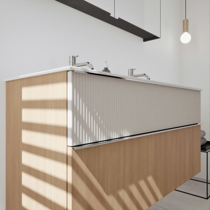 burgbad Fiumo 2.0 Badmöbelset 122 cm mit Waschtisch mit Unterschrank mit Griff G0146 und Spiegelschrank