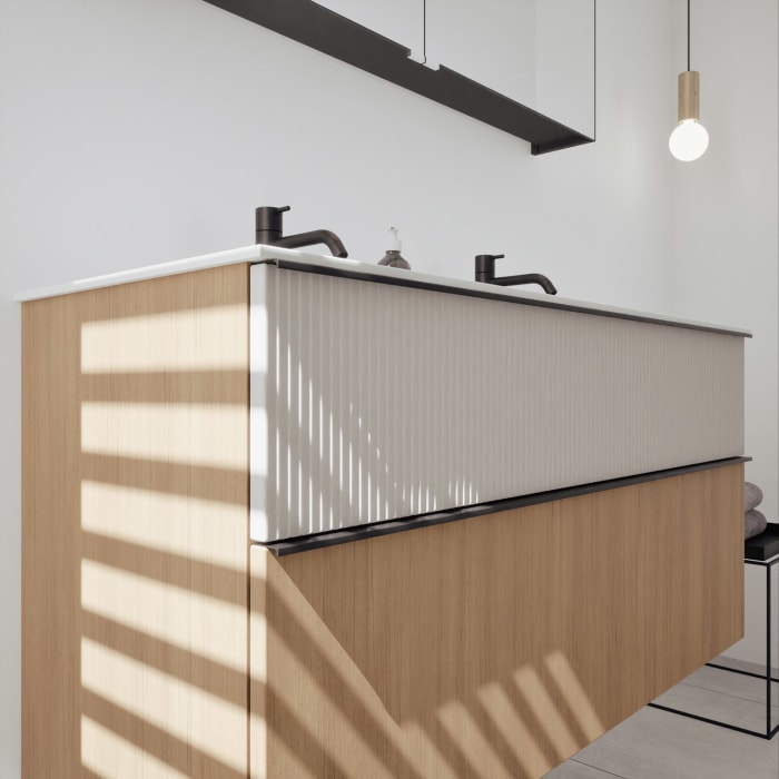 burgbad Fiumo 2.0 Badmöbelset 122 cm mit Waschtisch mit Unterschrank mit Griff G0200 und Spiegelschrank