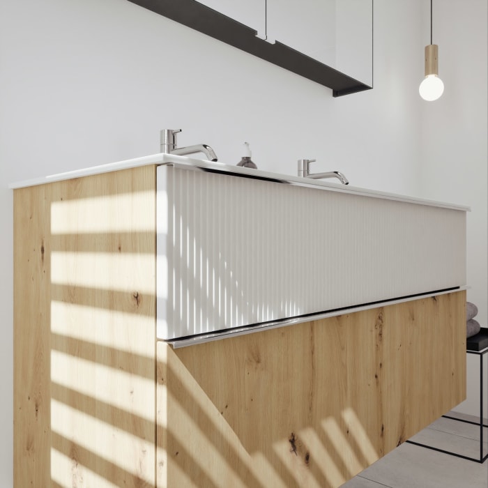 burgbad Fiumo 2.0 Badmöbelset 122 cm mit Waschtisch mit Unterschrank mit Griff G0146 und Spiegelschrank