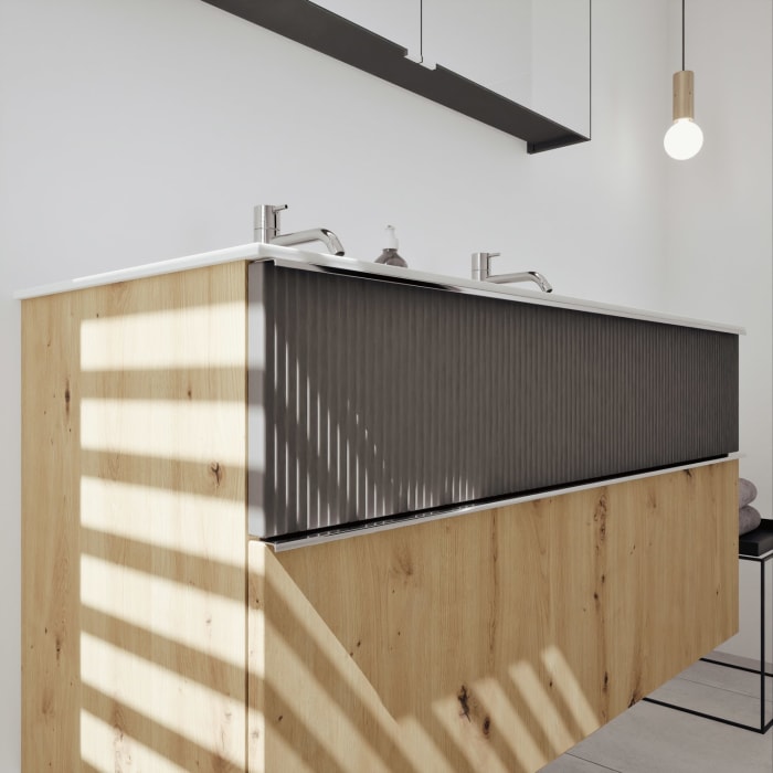 burgbad Fiumo 2.0 Badmöbelset 122 cm mit Waschtisch mit Unterschrank mit Griff G0146 und Spiegelschrank