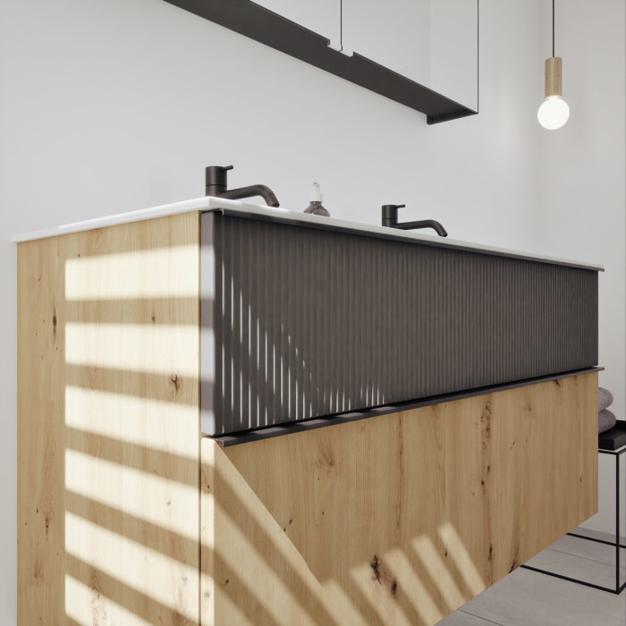 burgbad Fiumo 2.0 Badmöbelset 122 cm mit Waschtisch mit Unterschrank mit Griff G0200 und Spiegelschrank