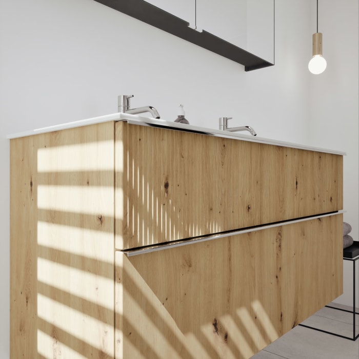 burgbad Fiumo 2.0 Badmöbelset 122 cm mit Waschtisch mit Unterschrank mit Griff G0146 und Spiegelschrank