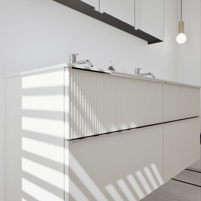 burgbad Fiumo 2.0 Badmöbelset 142 cm mit Waschtisch mit Unterschrank mit Griff G0146 und Spiegelschrank