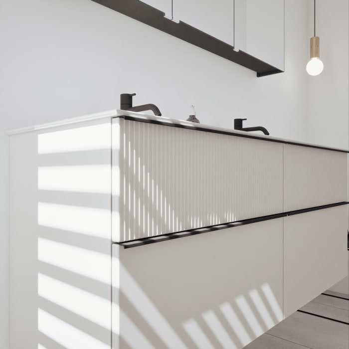 burgbad Fiumo 2.0 Badmöbelset 142 cm mit Waschtisch mit Unterschrank mit Griff G0200 und Spiegelschrank