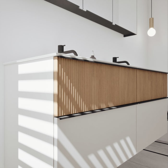 burgbad Fiumo 2.0 Badmöbelset 142 cm mit Waschtisch mit Unterschrank mit Griff G0200 und Spiegelschrank