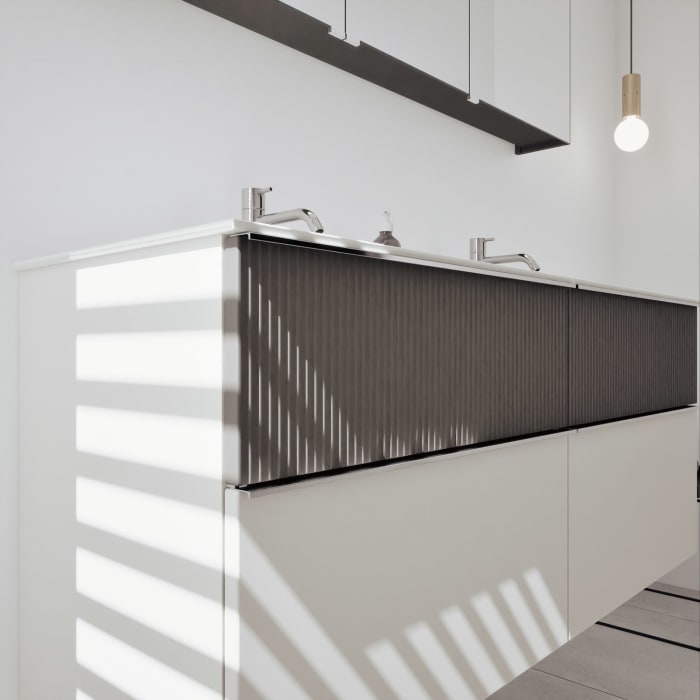 burgbad Fiumo 2.0 Badmöbelset 142 cm mit Waschtisch mit Unterschrank mit Griff G0146 und Spiegelschrank