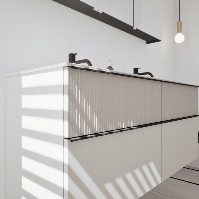 burgbad Fiumo 2.0 Badmöbelset 142 cm mit Waschtisch mit Unterschrank mit Griff G0200 und Spiegelschrank