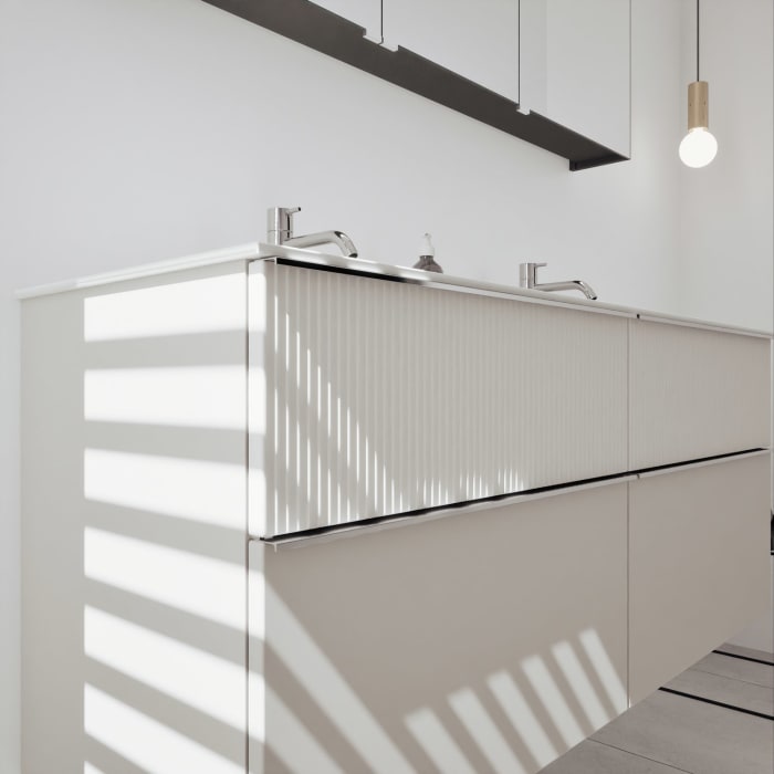 burgbad Fiumo 2.0 Badmöbelset 142 cm mit Waschtisch mit Unterschrank mit Griff G0146 und Spiegelschrank