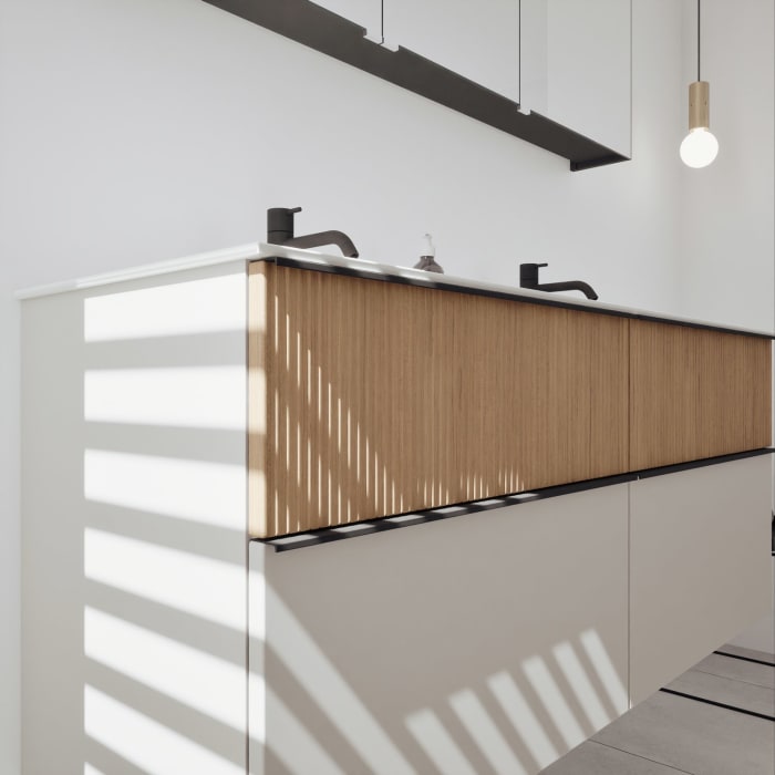 burgbad Fiumo 2.0 Badmöbelset 142 cm mit Waschtisch mit Unterschrank mit Griff G0200 und Spiegelschrank