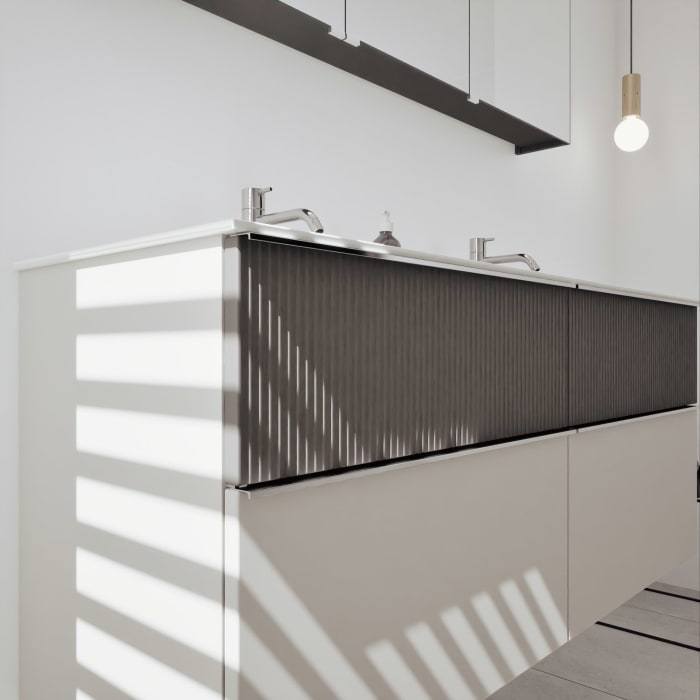 burgbad Fiumo 2.0 Badmöbelset 142 cm mit Waschtisch mit Unterschrank mit Griff G0146 und Spiegelschrank