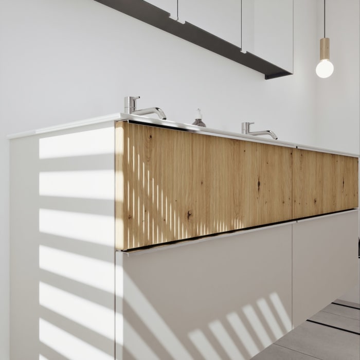 burgbad Fiumo 2.0 Badmöbelset 142 cm mit Waschtisch mit Unterschrank mit Griff G0146 und Spiegelschrank