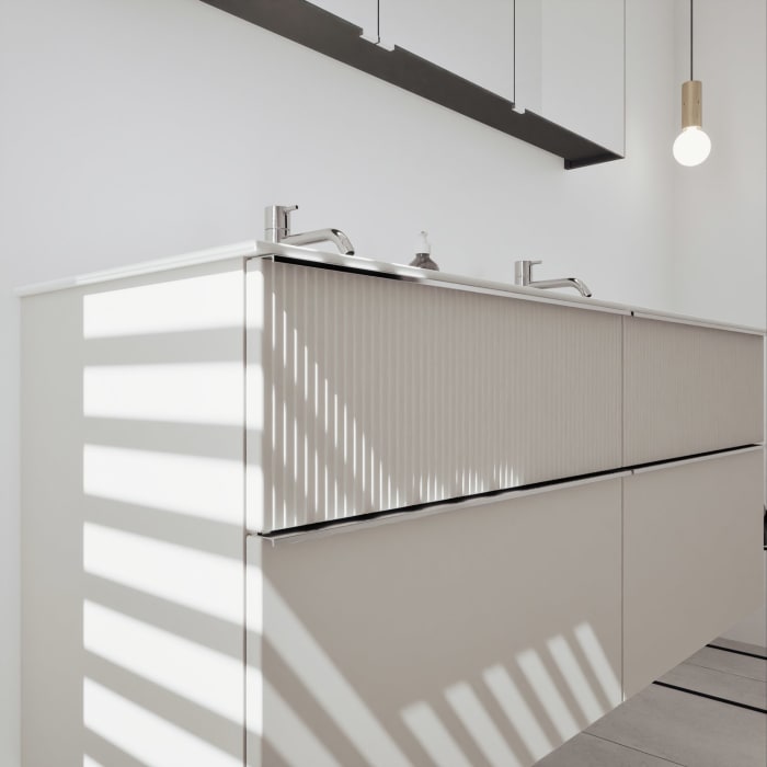 burgbad Fiumo 2.0 Badmöbelset 142 cm mit Waschtisch mit Unterschrank mit Griff G0146 und Spiegelschrank