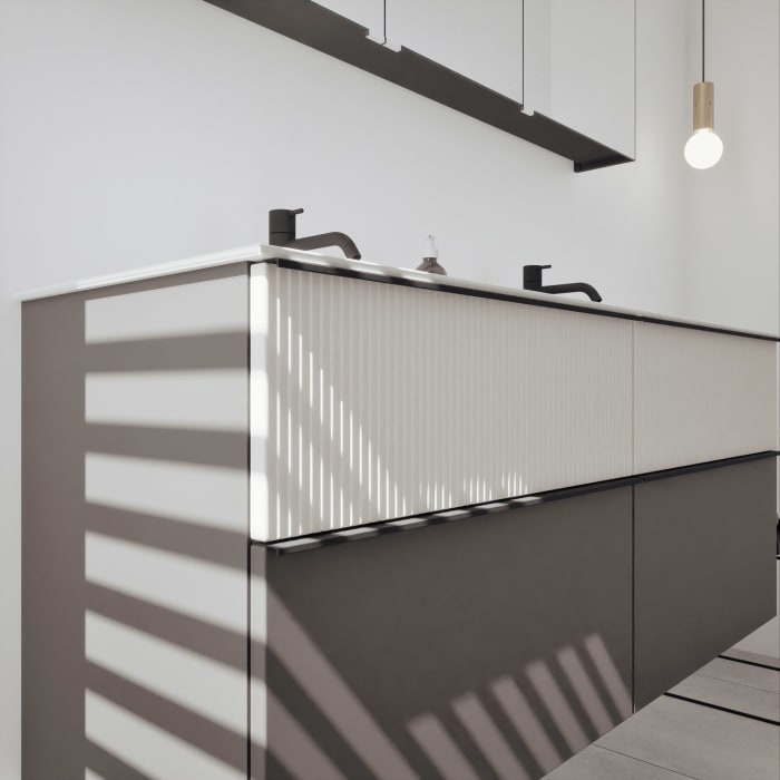 burgbad Fiumo 2.0 Badmöbelset 142 cm mit Waschtisch mit Unterschrank mit Griff G0200 und Spiegelschrank