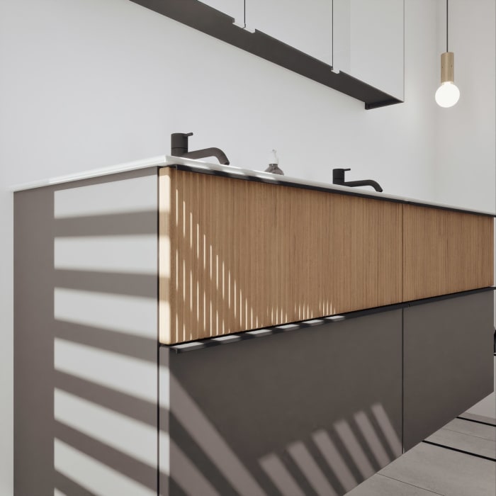 burgbad Fiumo 2.0 Badmöbelset 142 cm mit Waschtisch mit Unterschrank mit Griff G0200 und Spiegelschrank