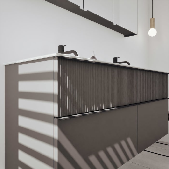 burgbad Fiumo 2.0 Badmöbelset 142 cm mit Waschtisch mit Unterschrank mit Griff G0200 und Spiegelschrank